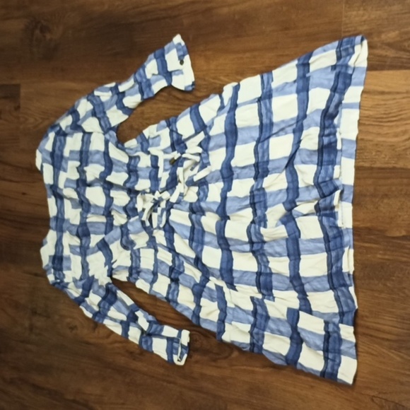 Maybe Blue and White Large Print Gingham 1/2 Sleeve Dress SSS - Picture 6 of 8